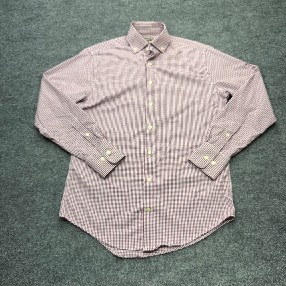 Peter Millar Summer Comfort Gingham Shirt Mens Small Burgundy White Golf Stretch